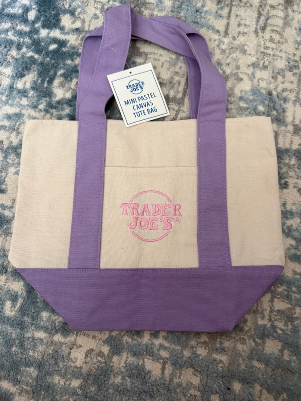 NWT… Mini Pastel Canvas Tote Bag in Lavender and Cream